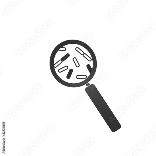 Magnifying glass and Bacteria, virus, germs, coronavirus. Stock Vector illustration isolated on white background.