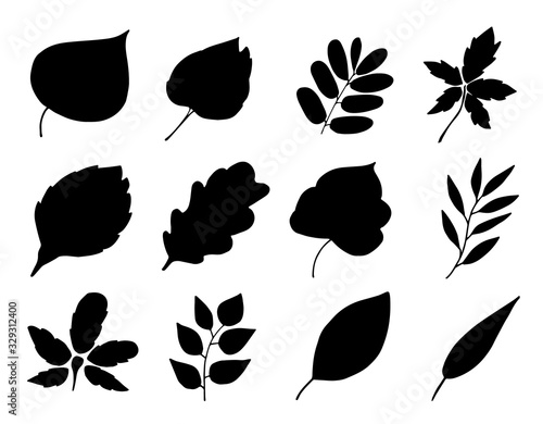 Set of Simple hand drawn doodles. leaves silhouette vector set for coloring book.