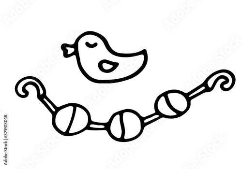 Baby newborn hand drawn doodle set. Onesie, pacifier, rattle. Vector illustration for backgrounds, web design
