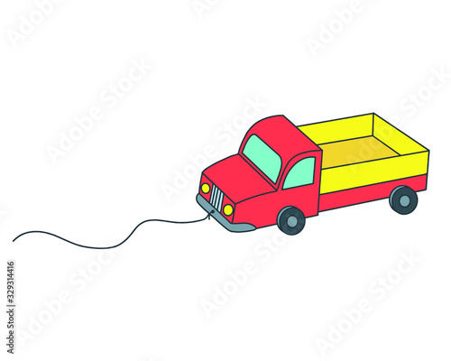Toy truck. Cartoon vector illustration. Isolated on a white background.