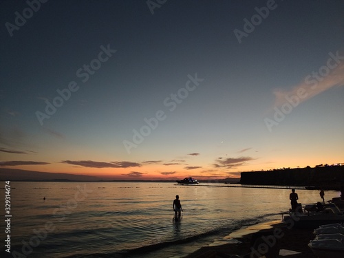 evening with a sea lagoon on the beach