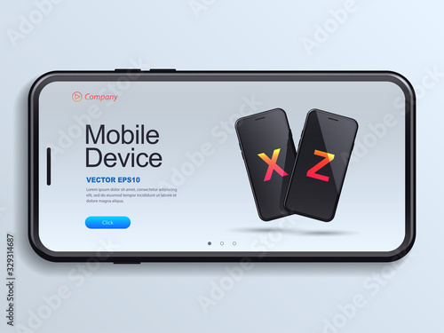 Website landing page or banner template. Two black smartphones on a light background. Vector