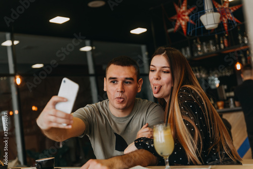 Photography Happy couple enjoy in caffe restaurat