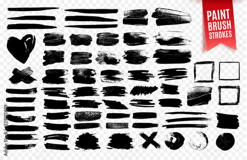 Collection of black paint brush strokes, grunge effect elements. Must have black grunge shapes for any design. Vector banners