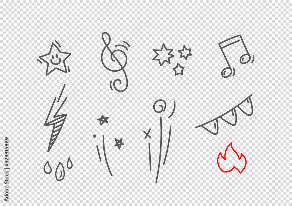 Vector hand drawn doodle style elements isolated on transparent background. Vector elements for design