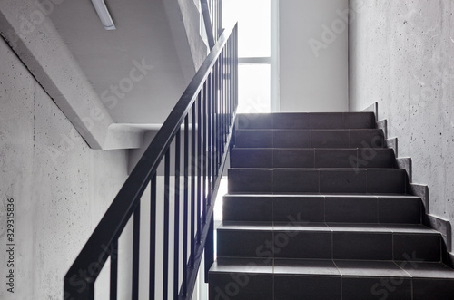 Staircase - emergency exit in hotel or office building  close-up staircase  interior staircases. Staircase in modern building
