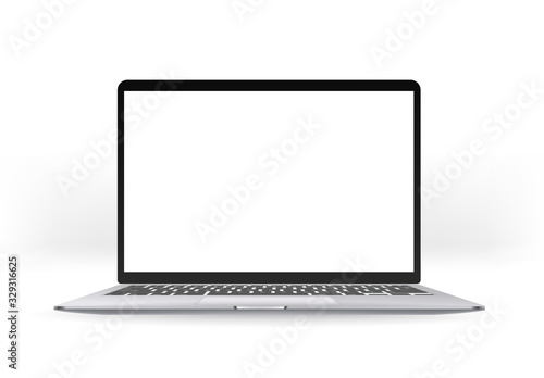 Modern laptop with empty screen isolated on white background. Mock up for a design