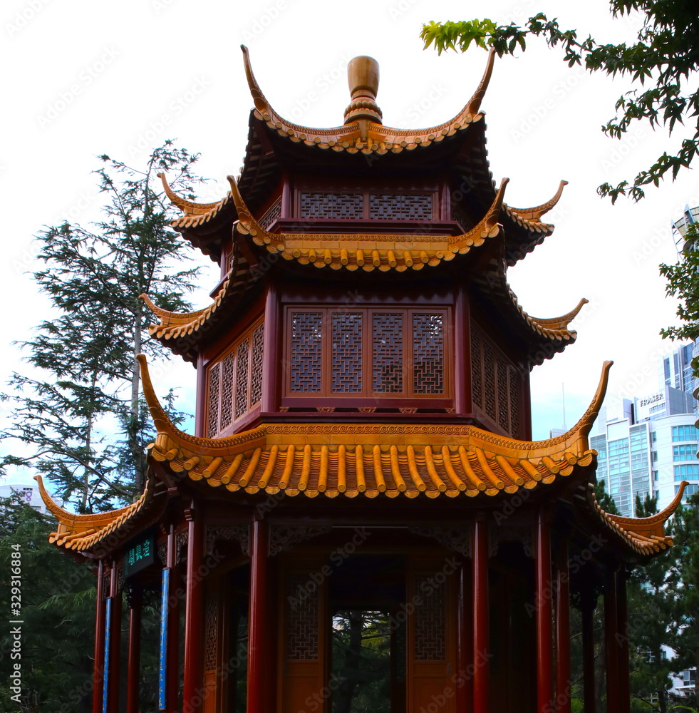 Chinese architecture in a Park in Sydney NSW Australia 