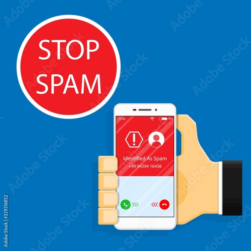 Spam call phone protection protect risk safety secure software spyware technology threat virus warning cell hang up incoming screen communication
