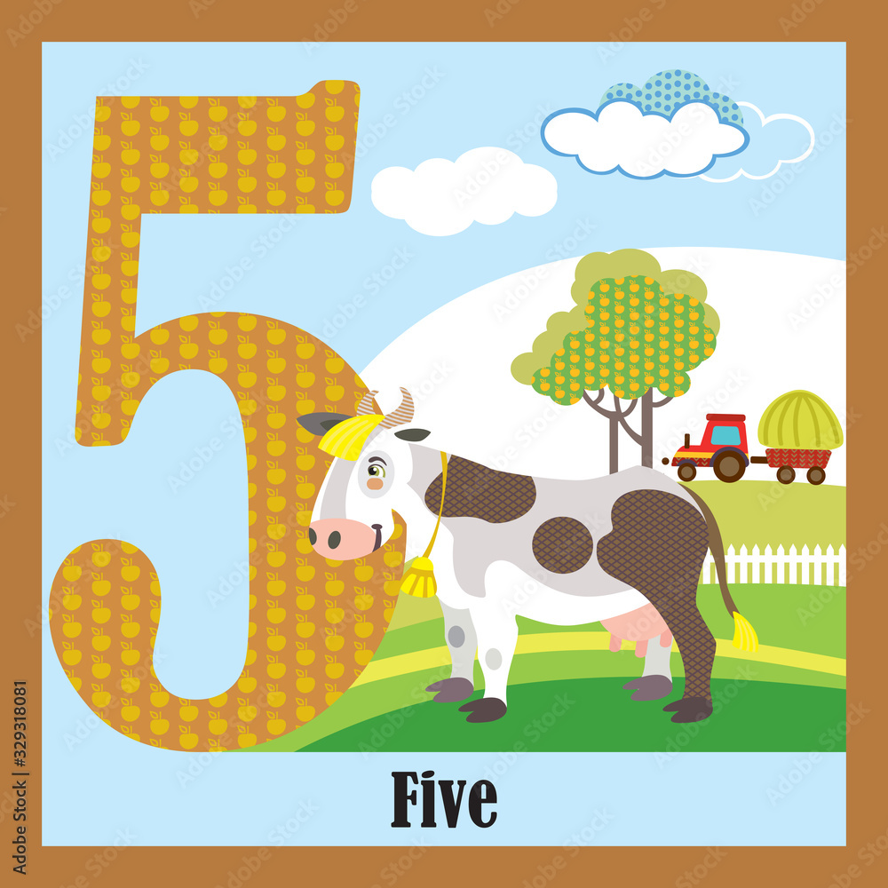 Naklejka premium Flat animal numbers 5