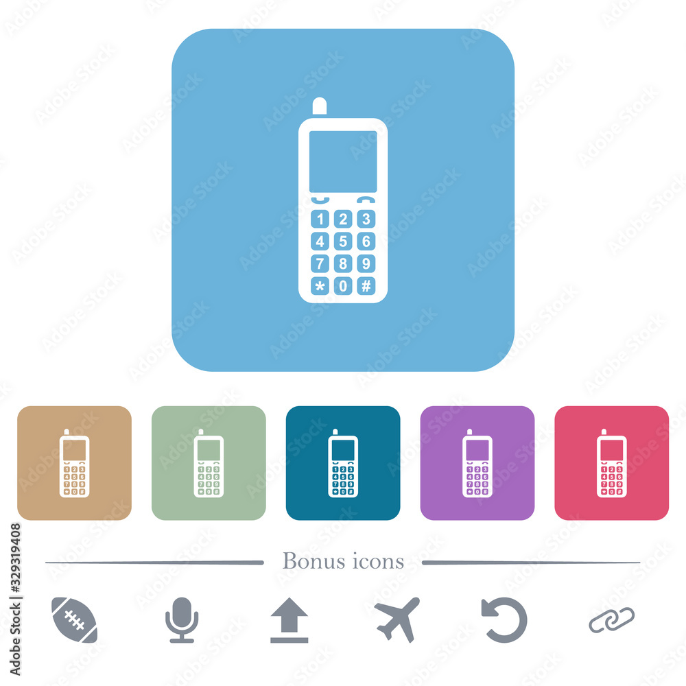Retro mobile phone flat icons on color rounded square backgrounds Retro mobile phone flat icons on color rounded square backgrounds