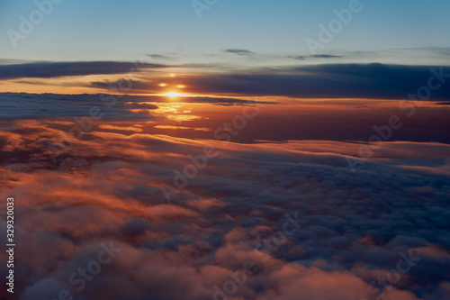Sea of clouds in the morning surise from an airplane