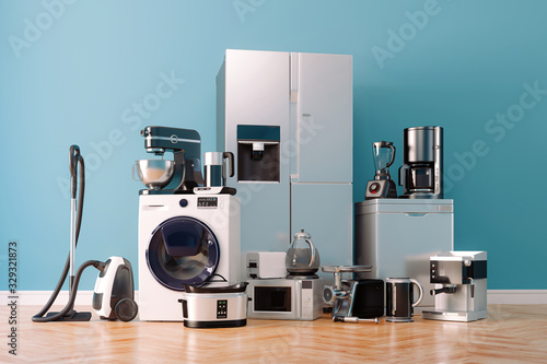 3d render of home appliances collection set photo