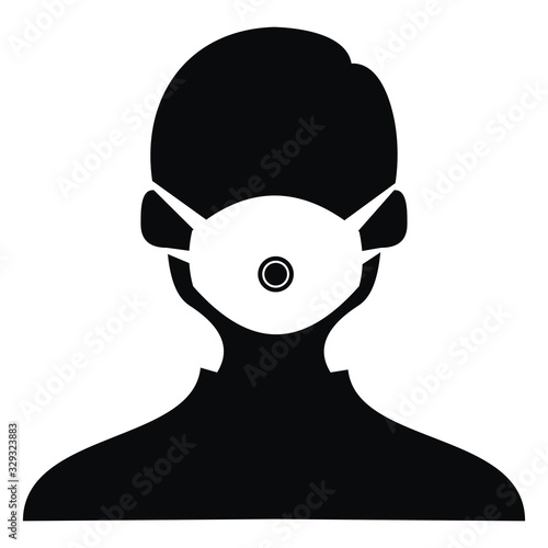 Person with respirator, black silhouette, vector icon
