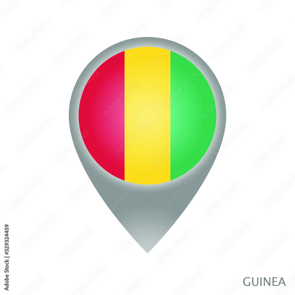 Fototapeta premium Map pointer with flag of Guinea. Colorful pointer icon for map. Vector Illustration.