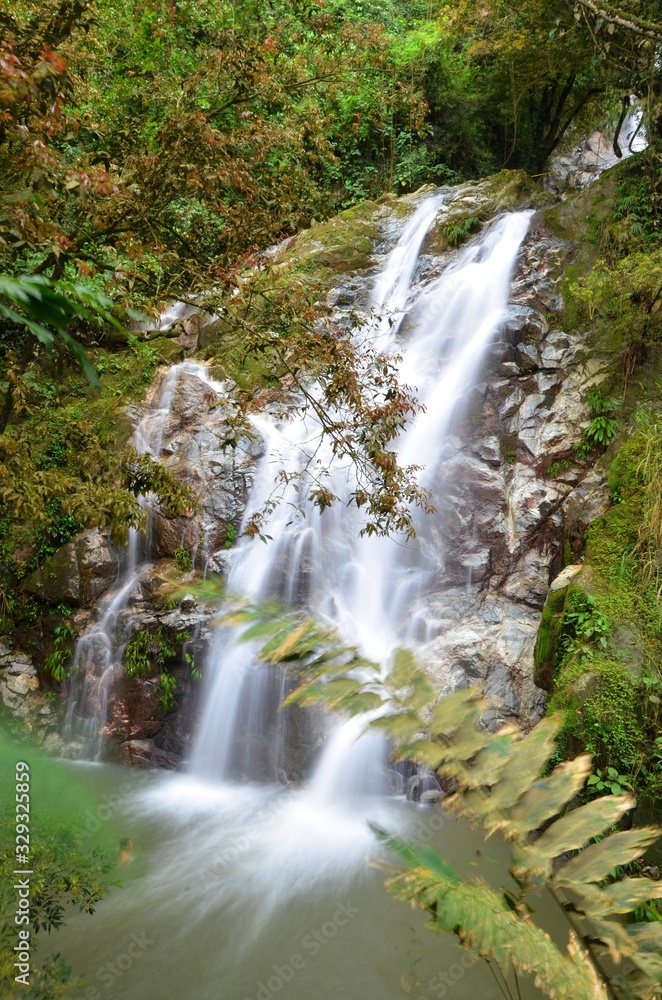 Waterfall in the rainforest of Sierra Nevada de Santa Marta, Colombia
