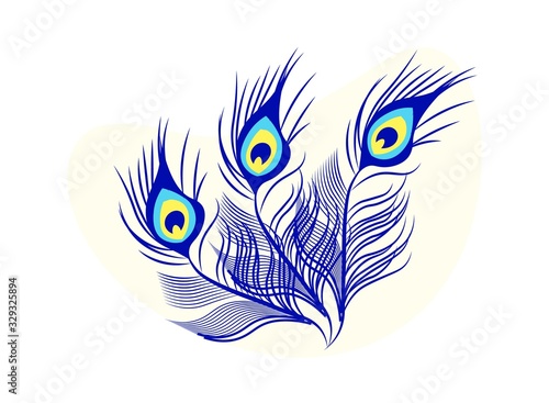 Beautiful Peacock Feathers Isolated on White Background, Birds Bright Colored Plumage, Design Decorative Element, Artistic Carnival Decoration Detail for Costume, Cartoon Flat Vector Illustration