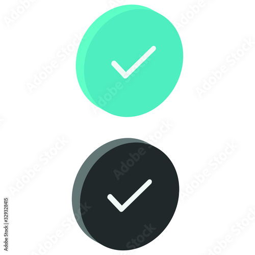 Flat check mark Icon in isometric style