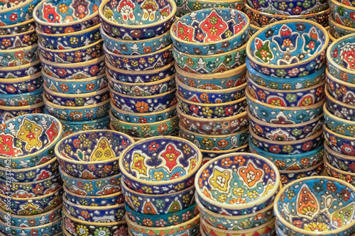 Colorful bowls at an oriental market