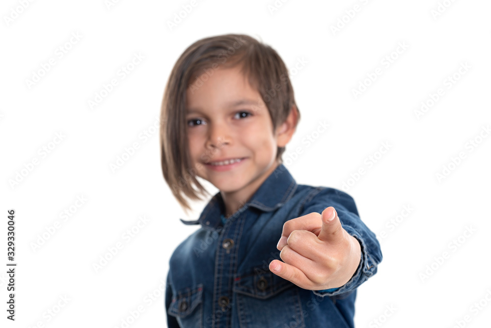 little boy doing hand sign on white background little boy doing hand sign on white background
