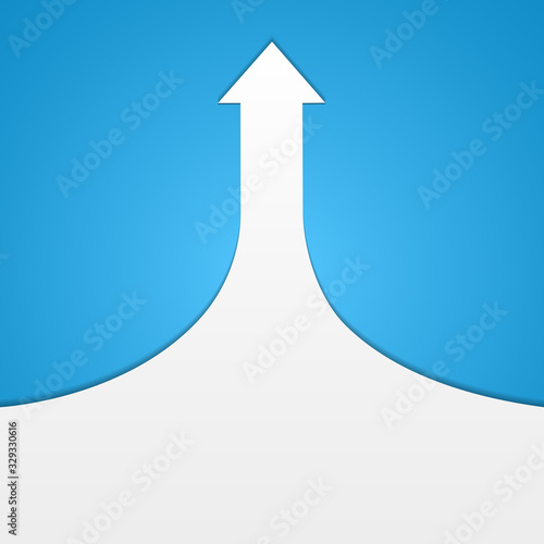 Road going up arrow with shadow on a blue background