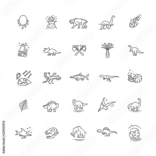 Dinosaurs thin line vector icon set
