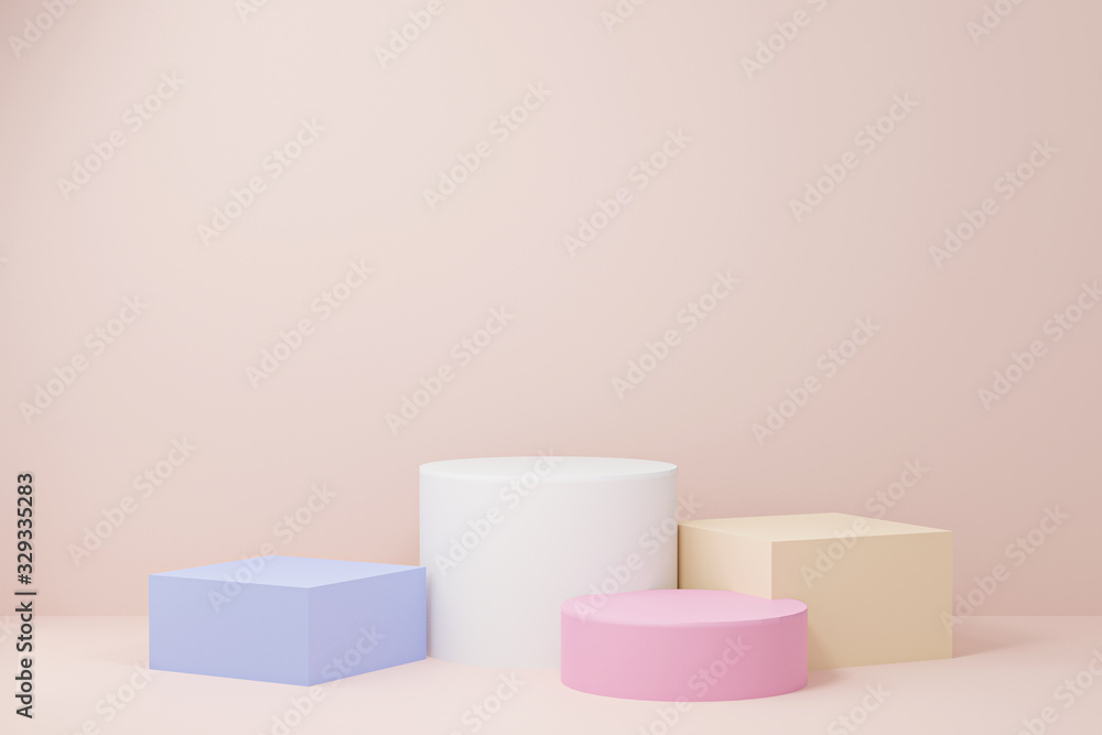3d rendered illustration with geometric shapes coloful steps cube & cylinder podium platforms for cosmetic product presentation. mock up minimal design with empty space. Abstract composition modern 3d rendered illustration with geometric shapes coloful steps cube & cylinder podium platforms for cosmetic product presentation. mock up minimal design with empty space. Abstract composition modern
