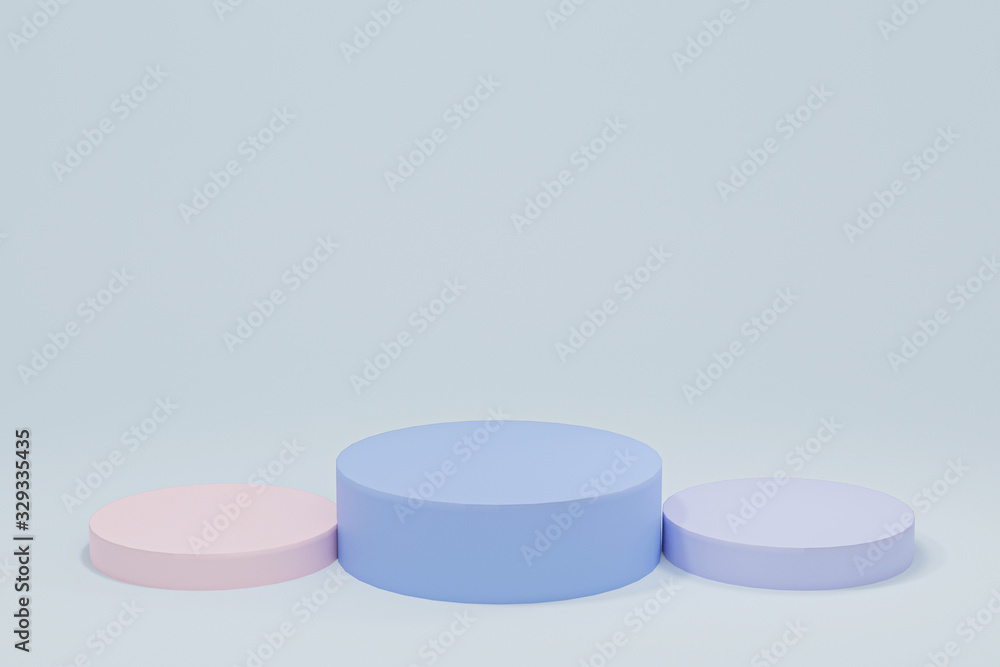 3d illustration with geometric three step blue pastel cylinder podium platform for cosmetic product presentation.Mock up design empty space. Abstract composition in pastel background modern style 3d illustration with geometric three step blue pastel cylinder podium platform for cosmetic product presentation.Mock up design empty space. Abstract composition in pastel background modern style