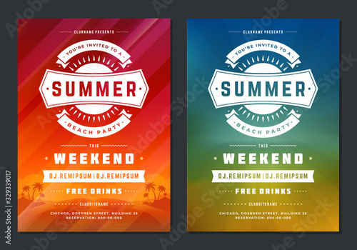 Summer party design poster or flyer night club event modern typography and abstract background.