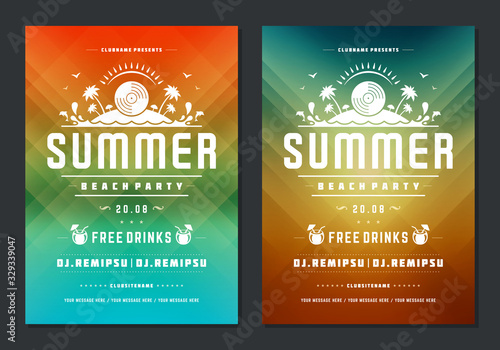 Summer party design poster or flyer night club event modern typography and abstract background.
