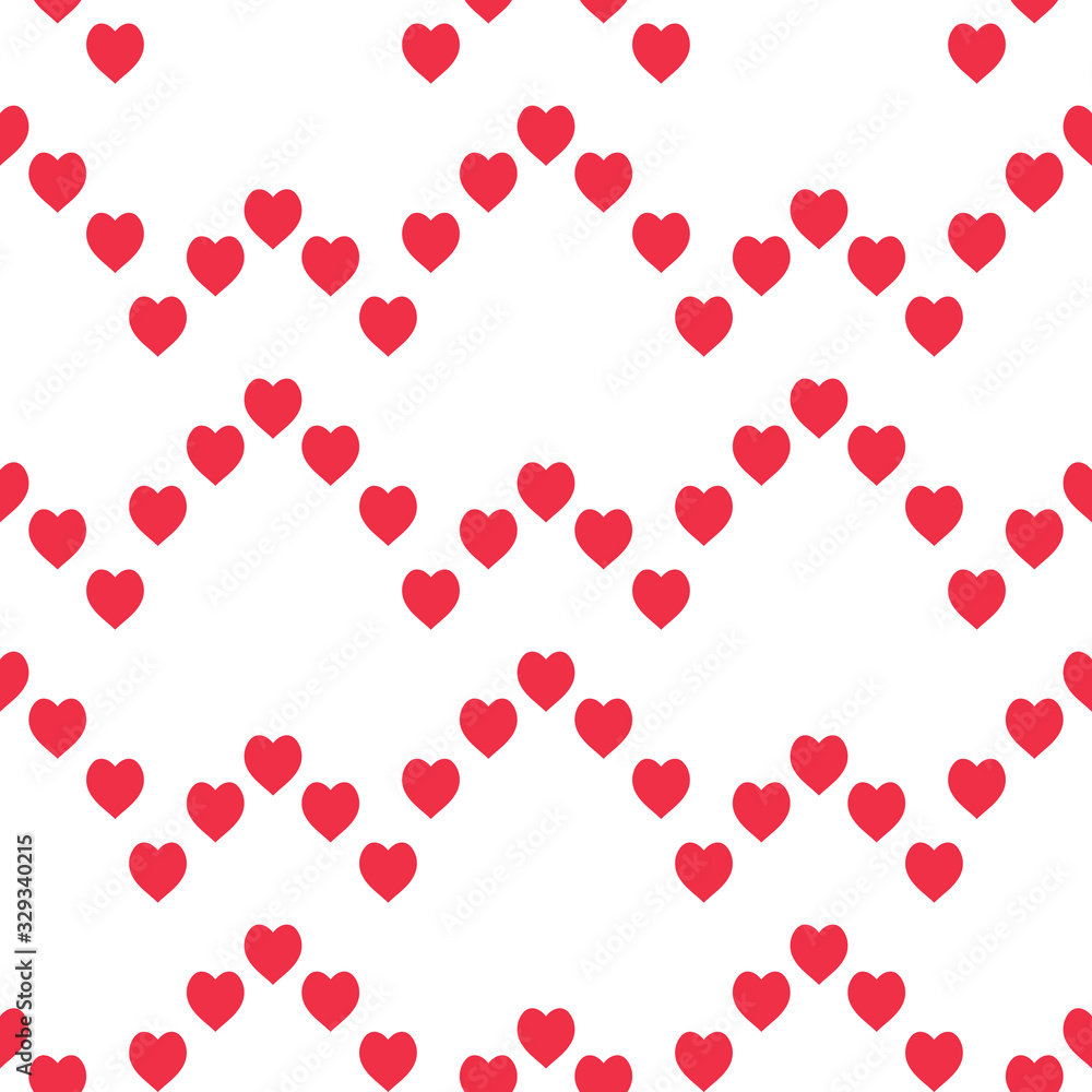 Seamless pattern with cute little red hearts on white background. Vector image.