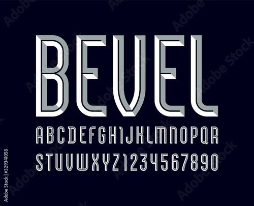 Alphabet from chiseled block, gray beautiful font, beveled letters (A-Z) and numerals (0-9), vector 10EPS