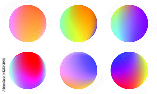 Set of round Vector Gradient. Multicolor Sphere. Modern abstract background texture. Template for design. Isolated objects