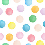 seamless repeat pattern with colorful watercolor circles, bright and happy pattern design for backgrounds, wrapping projects, wallpaper, fabric or party poster, geometric surface pattern design
