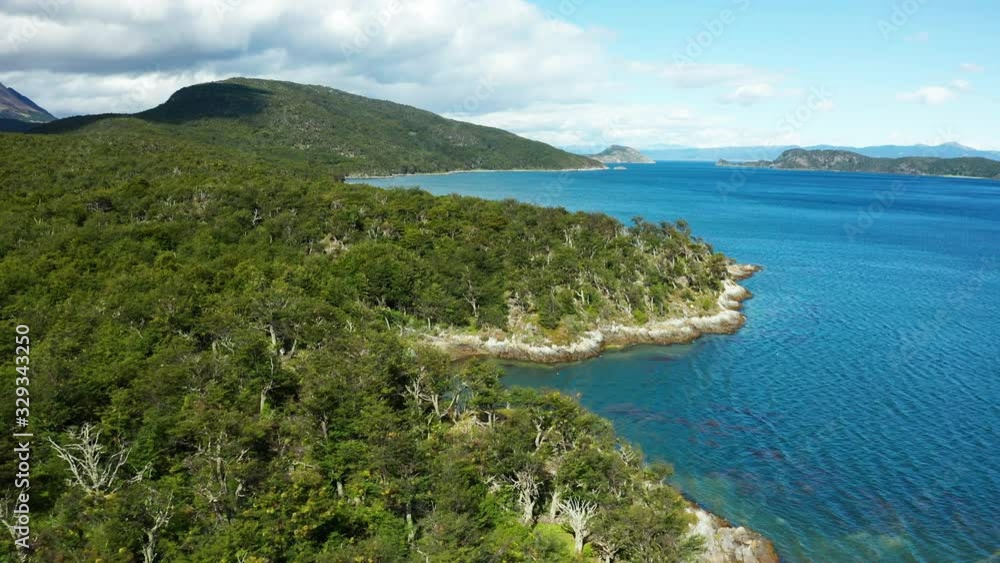 Tierra del Fuego National Park, aerial view of bay Lapataia. Ushuaia, Argentina Tierra del Fuego National Park, aerial view of bay Lapataia. Ushuaia, Argentina