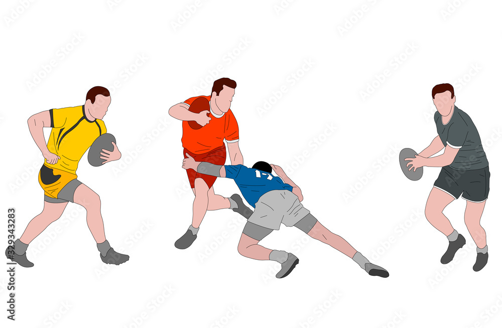 rugby players detailed color illustration rugby players detailed color illustration