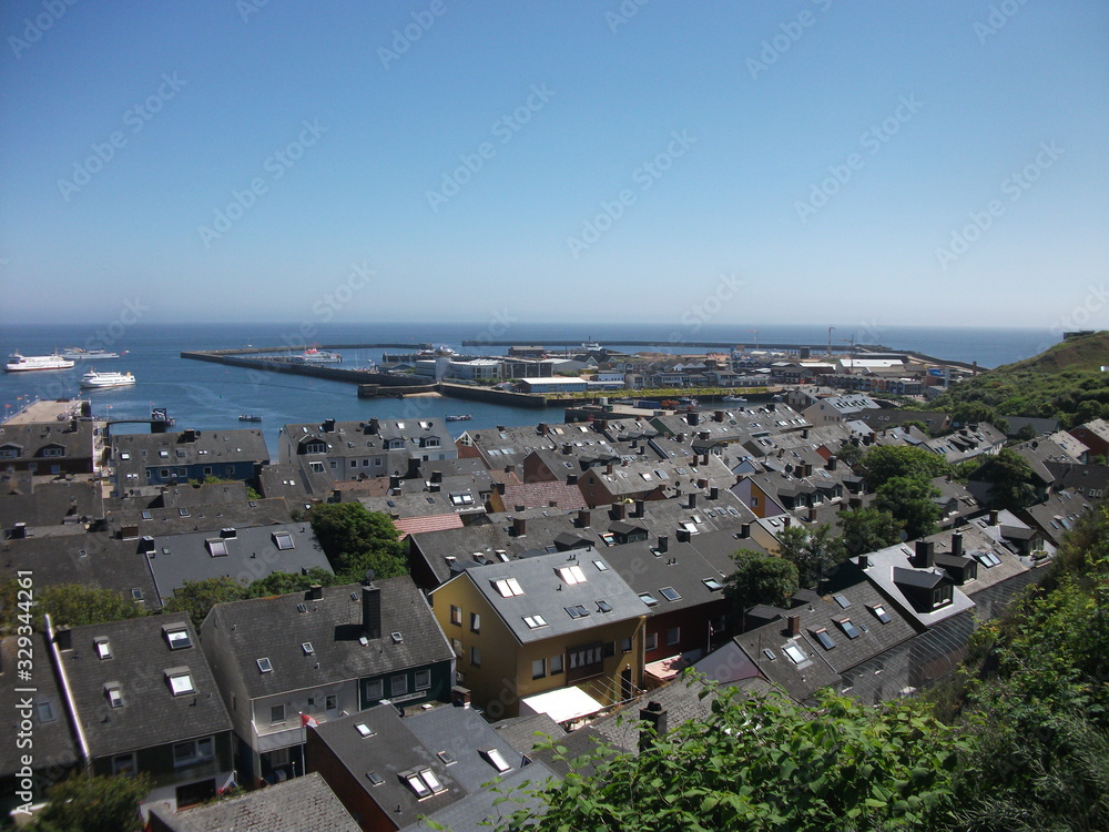 North sea in Germany top view of roofs and the sea