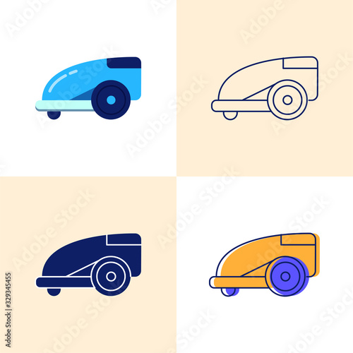 Smart lawn mower icon set in flat and line style