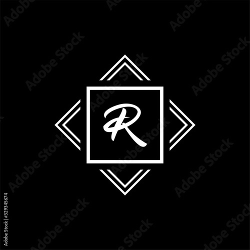 R monogram logo. Vector white geometric modern symbol on a black background