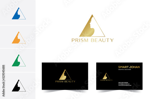 Beauty woman with prism logo