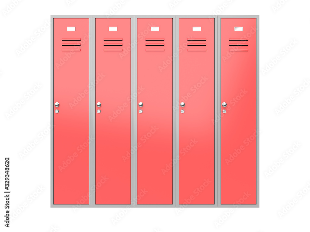 Red gym closed lockers. 3d rendering illustration Red gym closed lockers. 3d rendering illustration