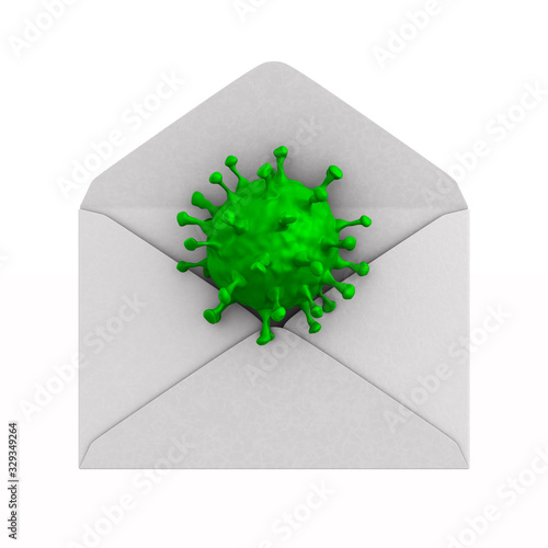 open envelope with virus on...