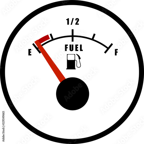 car fuel gauge isolated on a transparent background, refueling required, running out of gas