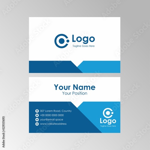 Simple Clean business card with Blue color design, professional name card template vector
