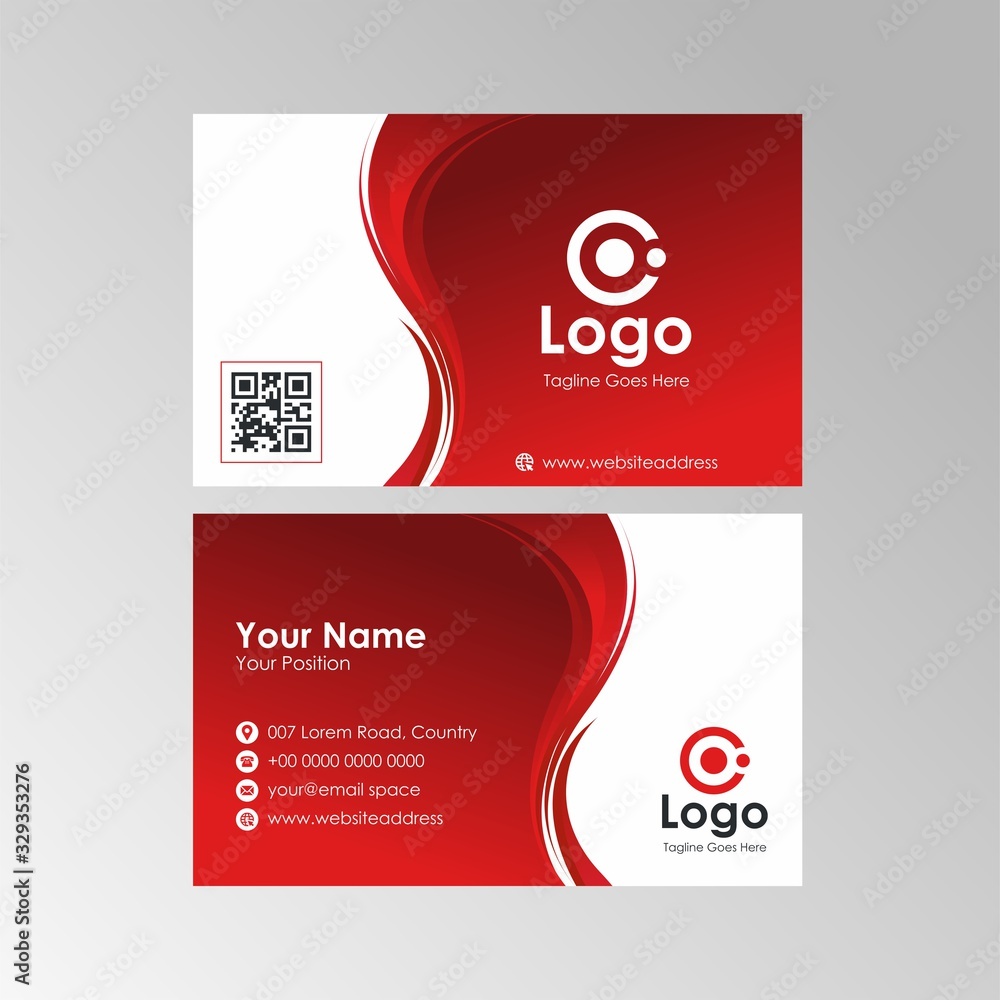 Simple Abstract Wave business card with Red color design, professional name card template vector