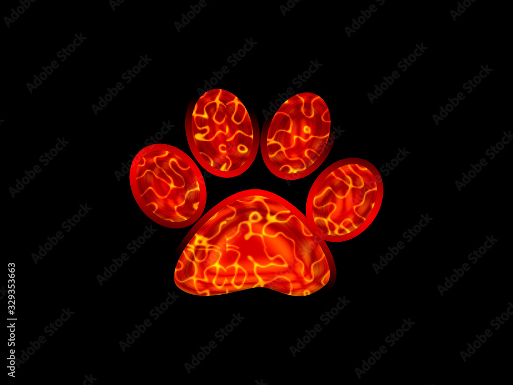 Fototapeta premium Paw burns in red fire 