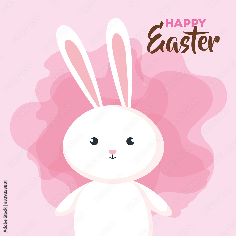 Fototapeta premium happy easter card with with cute rabbit vector illustration design