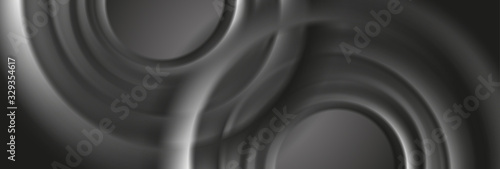 Dark grey abstract banner with smooth circles. Vector background