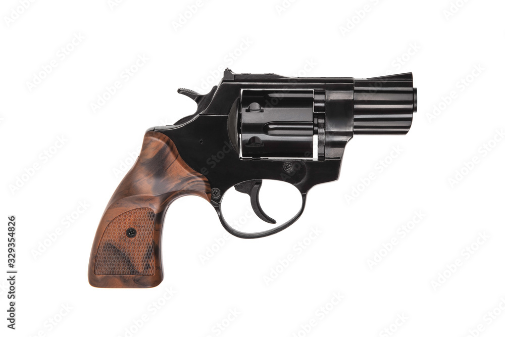 Small black gun revolver isolate on white background. Pocket pistol for self-defense. Ladies' revolver. Spy Weapon. Small black gun revolver isolate on white background. Pocket pistol for self-defense. Ladies' revolver. Spy Weapon.