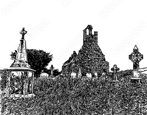 Friedhof vor einer zerstörten Kirche in Irland photo